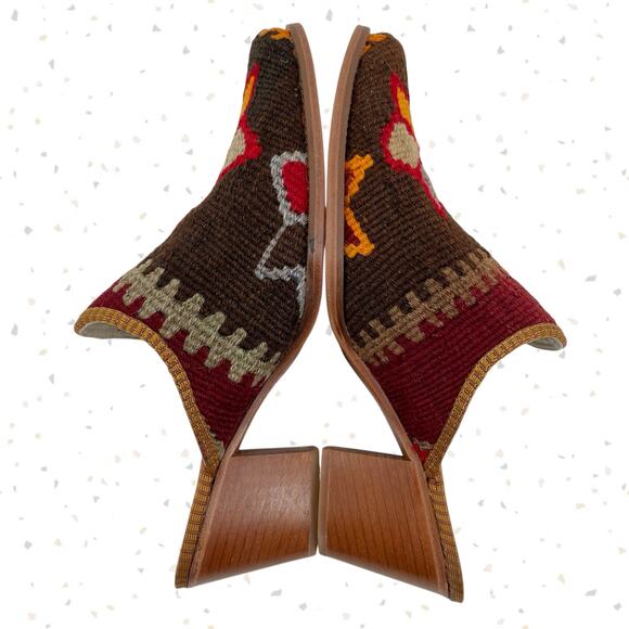Vintage Kilim Rug Heeled Mules Red Brown Upcycled New England Loom Size EU 40 - Picture 4 of 11